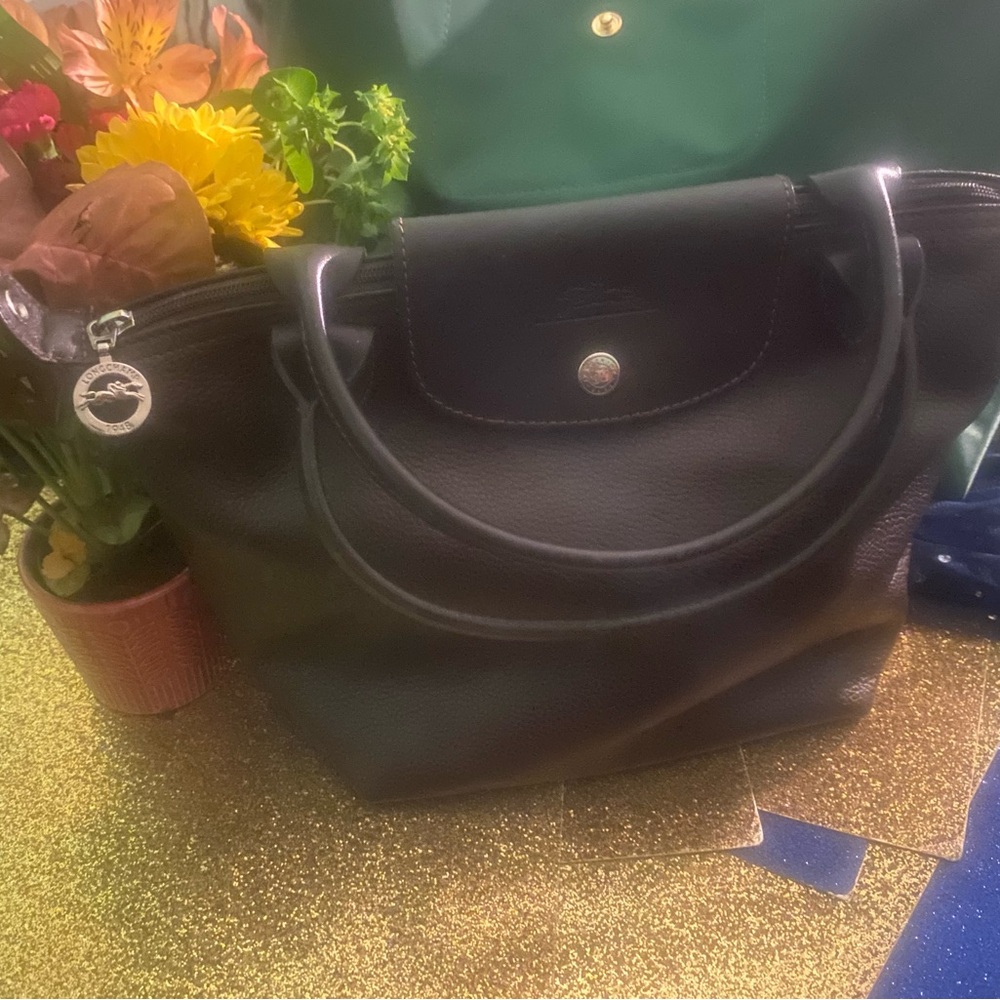 LONGCHAMP Frm FRANCE VNTG BLACK LEATHER SATCHEL CROSSBODY GORG LUX Bag RARE